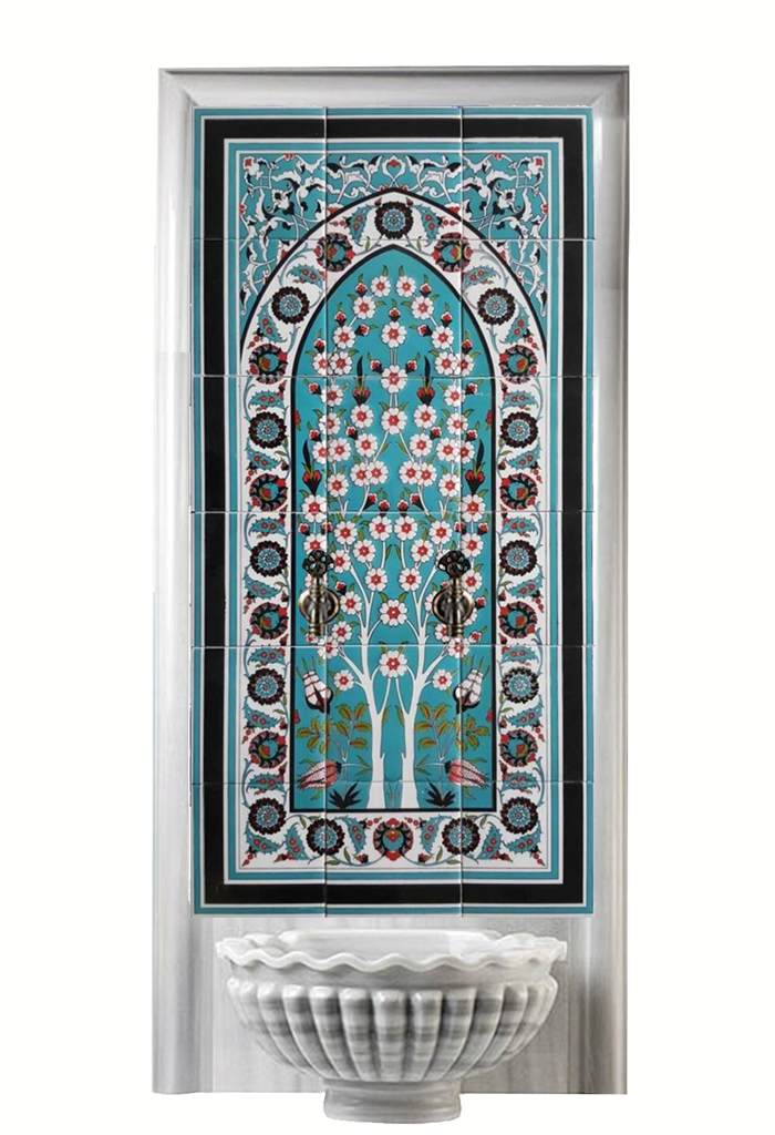 Hamam Panoları-50- 60x120 Türk Hamamı Hayat Ağacı Çini Pano Turkuaz, Lider Çini 